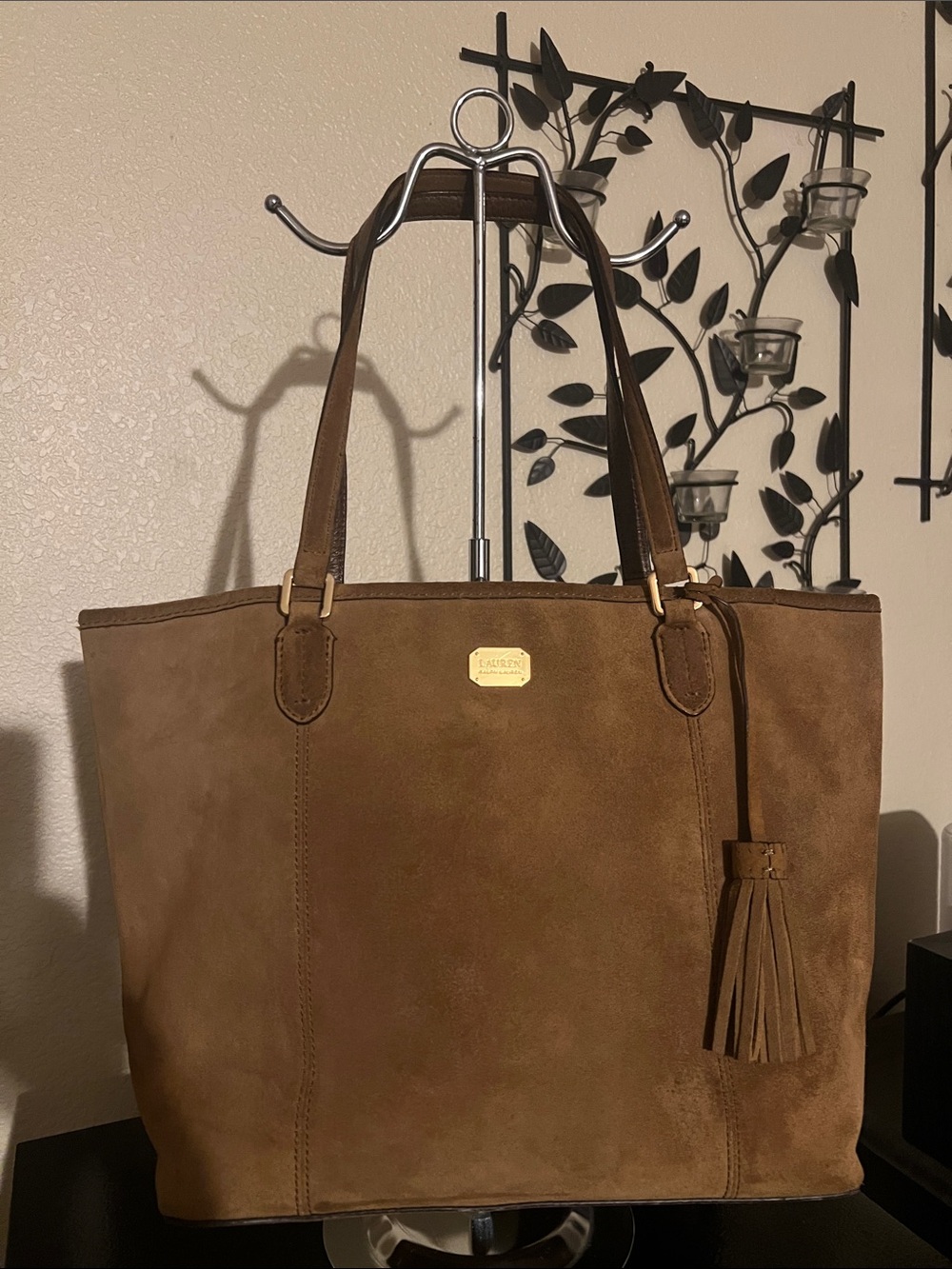 Lauren Ralph Lauren Chestnut Suede Tote with Tassel